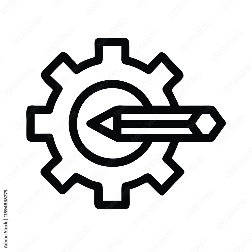 Poster gear settings configuration with pencil icon for design and development process illustration vector