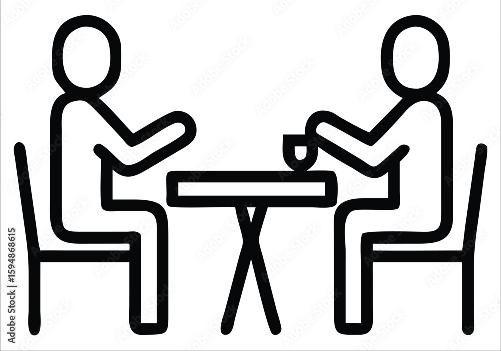 Aufkleber two stylized figures sit across from each other at a simple table engaged in conversation or sharing