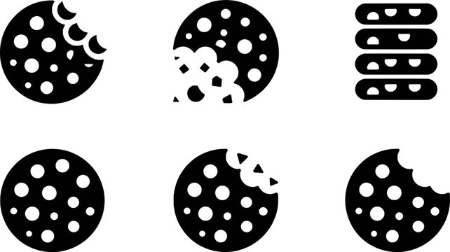 Round cookies with white dots and bite marks stacked cookies vector
