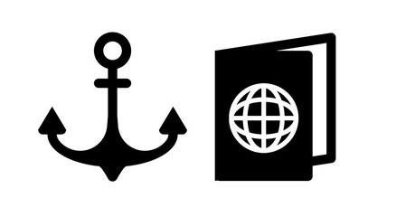Bold Black Anchor and Passport Icon: Global Travel Concept
