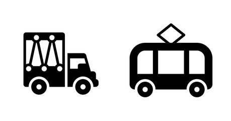 Simple Black Glyph Icons:  Truck and Bus Transportation Symbols