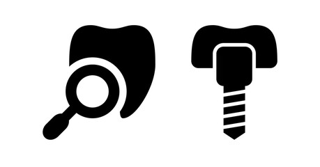 Dental Implant Icon: Tooth Examination and Screw Implant Vector Graphics