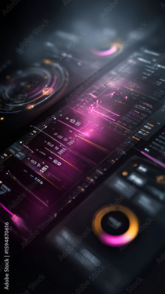 Poster close-up of a market software interface, glowing minimal user interface