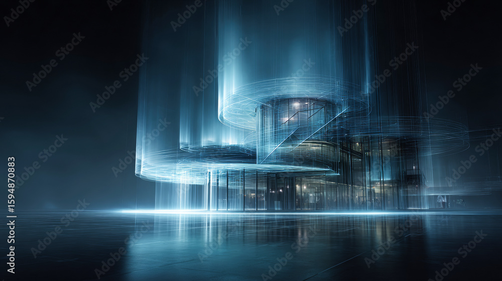 Poster a modern building 3d architecture hologram simulation