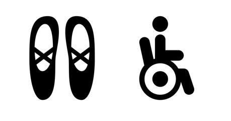 Bold Black Icons: Ballet Slippers and Wheelchair Accessibility Symbol © Muhammad Hridoy