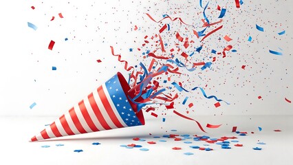  american patriotic celebration cone with USA-themed red blue confetti explosion