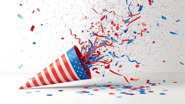  american patriotic celebration cone with USA-themed red blue confetti explosion
