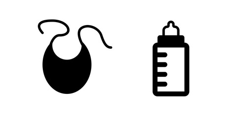 Simple Black Icons: Baby Bib and Feeding Bottle, Minimalist Design, Clean Style