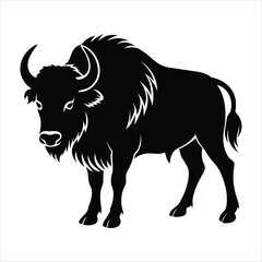 Silhouette of a Bison in Black on a Clean White Background