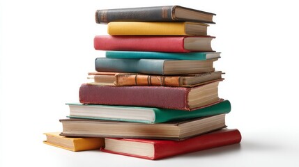 Fototapeta premium Towering stack of assorted books, all isolated on white