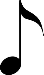 A simple black and white illustration of a single eighth note on a white background space