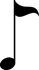 A single black sixteenth note symbol isolated on a white background in simple design