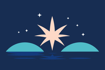 Obraz premium vector illustration of a night landscape with a boat