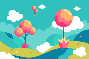 spring landscape with flowers and clouds