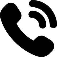 A black phone receiver icon with sound waves on a white background in simple style