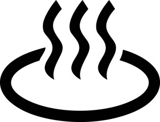 A simple black and white graphic icon of a hot spring or sauna with rising steam waves