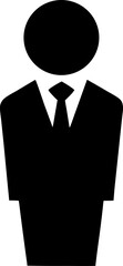 A black silhouette of a person wearing a suit and tie on a white background isolated image