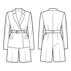 Naklejka premium wrap style blazer and shorts set front and back line art png stock photos premium quality