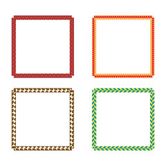 Patterned square borders. Triangle colorful shapes. Vector graphic frames. Decorative corner icons.