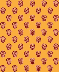 Minimal block print Buti Seamless Repeat Pattern in Maroon on Mustard Yellow Background