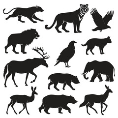 Obraz premium Complete animal silhouette vector set isolated on white background