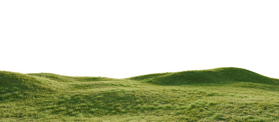 Hills with grass on a transparent background. 3D rendering. 