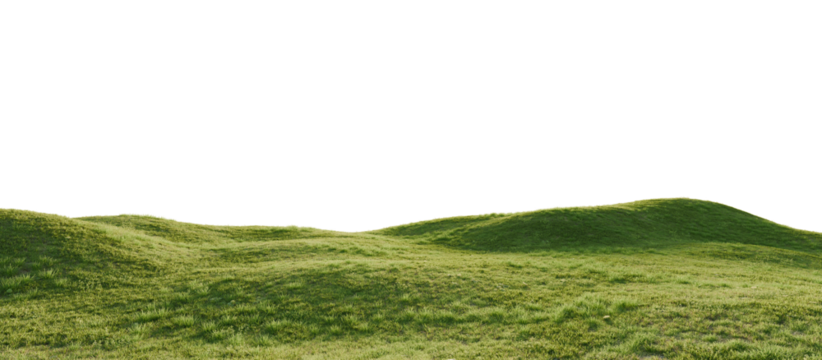 Hills with grass on a transparent background. 3D rendering.	

