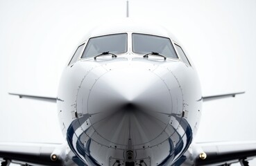 Obraz premium A close-up view of the front of a commercial airplane with a sleek, aerodynamic design