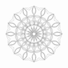 Minimalist mandala pattern in solid black color, centered on white background, radial symmetry clean vector design