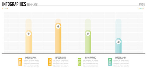 Bar chart infographic template or element with 4 step, process, option, colorful rectangular or rectangle, button, number, minimal style for sale slide, trade or trend money, agenda, plan, flowchart