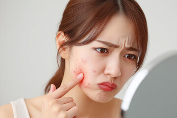 肌が荒れた若い女性