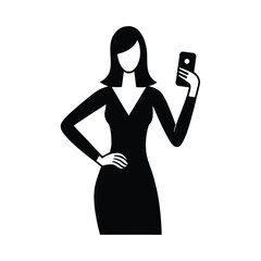Fototapeta premium Stylish Woman in Bold Pose Holding Phone for Selfie silhouette Art Vector illustration