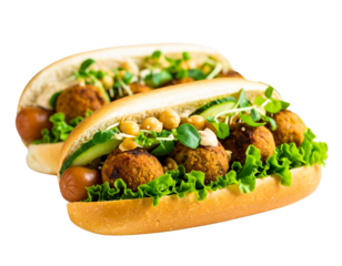 Vegan falafel sandwich with fresh vegetables on transparent background