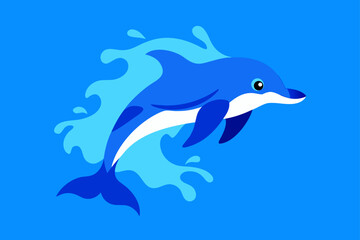 Fototapeta premium Swimming dolphins jump from the blue ocean waves, a beautiful illustration of marine life