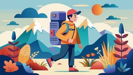Obraz premium Adventurous hiker exploring mountains with backpack