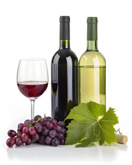 wine bottles and glasses with grapes