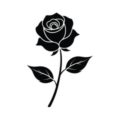 Black rose silhouette with stem and leaves