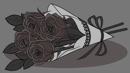 Elegant dark roses bouquet. Black flowers for funeral, mourning, remembrance, and gothic romance. Somber floral.
