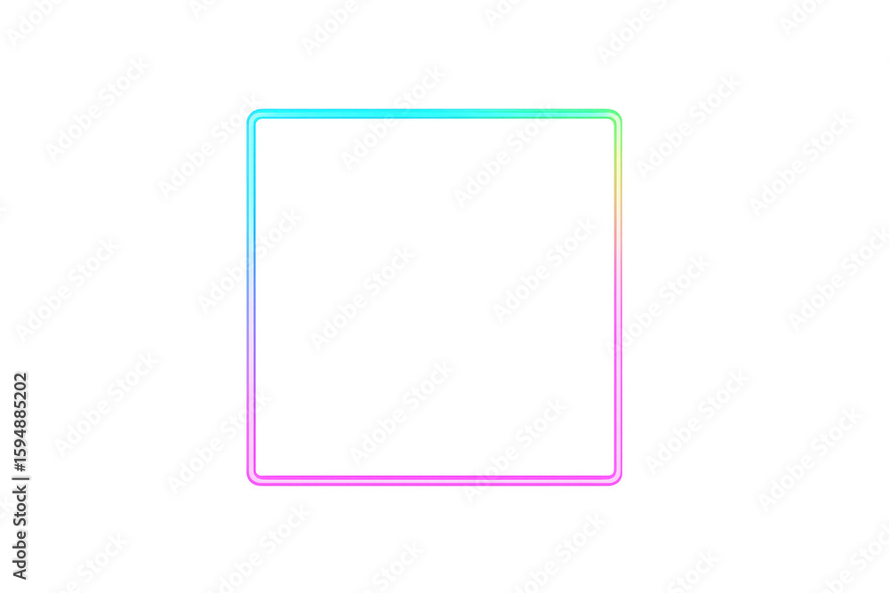 Poster vibrant neon square frame glowing with rainbow colors on a transparent background, perfect for addin