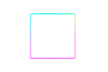 Vibrant neon square frame glowing with rainbow colors on a transparent background, perfect for adding a colorful and modern touch to designs