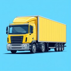 Bright yellow truck parked on a blue background ready for transportation during daytime