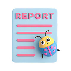Playful report bug document 3D illustration