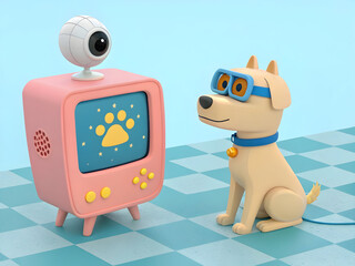 Interactive pet device VR dog 3D illustration