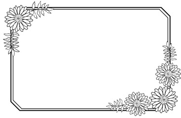 手描き線画のマリーゴールド(キンセンカ)のイラストとカードフレーム