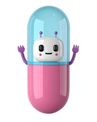 Robot in capsule playful 3D illustration