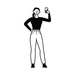 Obraz premium Girl in Long Sleeve Top and High Waisted Pants Pose silhouette Art Vector illustration