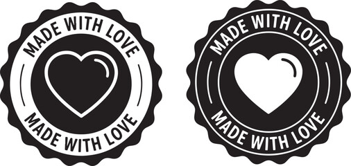 Heart emblem with text black white, black, white, heart, love, made with love, emblem, badge, stamp, circular, graphic, design, symbol, illustration, typography, text, message, sentiment, craft, handm