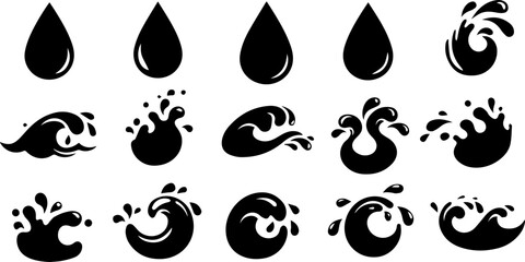 Vector art set of black silhouette tribal fire flower and bird leaf symbols