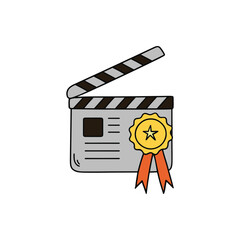 Film clapper board with achievement badge