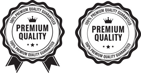 Fototapeta premium Premium quality guarantee seal with crown and ribbon, premium quality, guaranteed, seal, badge, award, certification, endorsement, excellence, best, top, luxury, elite, superior, high quality, black a